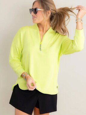 Tribal Sport Techno Lux Mock Neck Half Zip Long Sleeve Pullover Neon Green, M